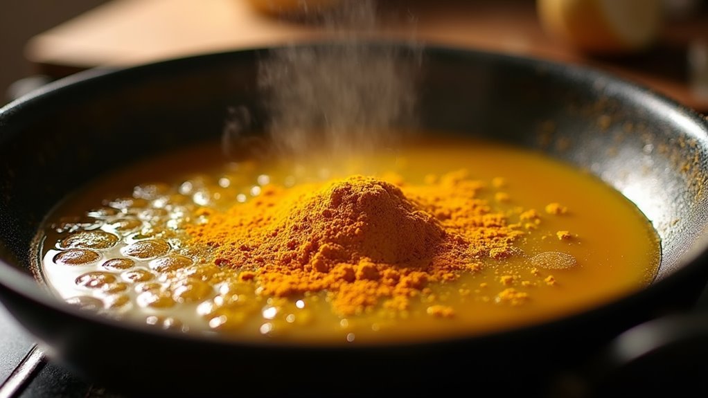 heat oil with curry