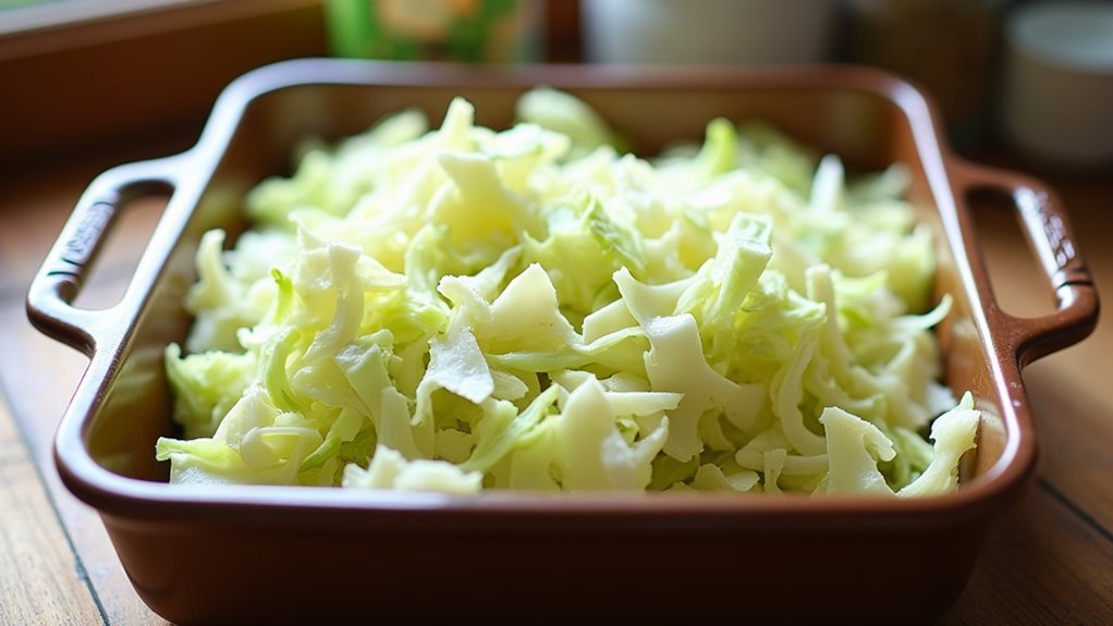 layer half chopped cabbage