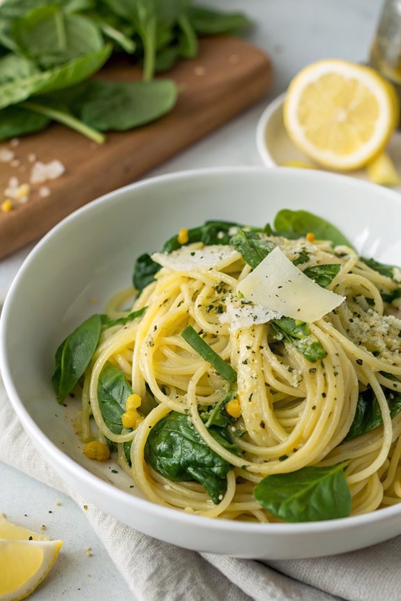 lemon flavored spinach pasta dish