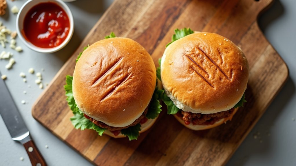 lightly toast hamburger buns