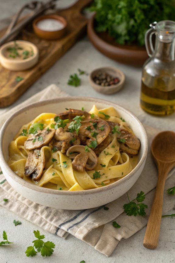 mushroom based creamy pasta dish