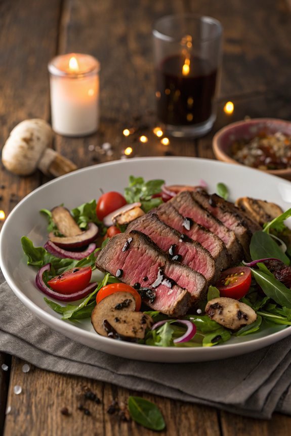 mushroom topped steak salad