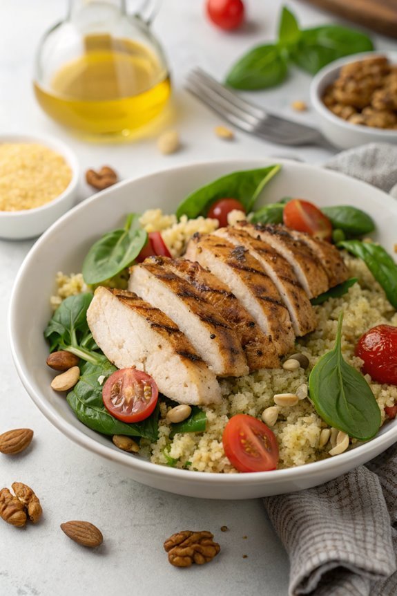 nutty chicken grain salad