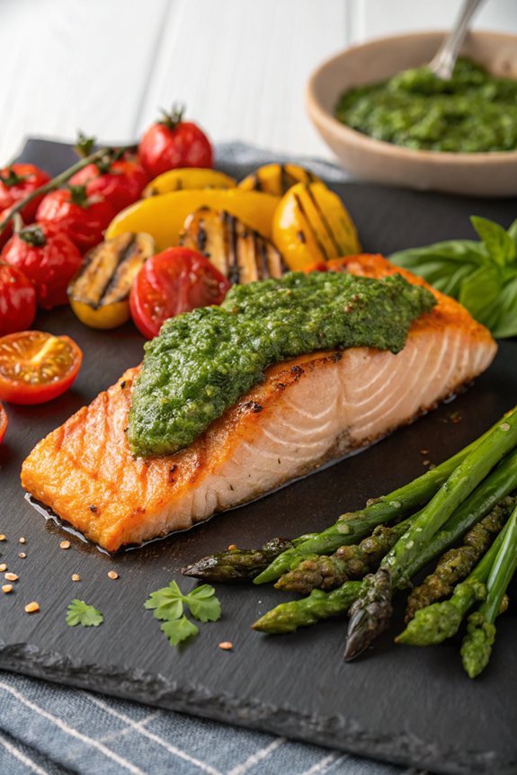 pesto infused air fryer salmon