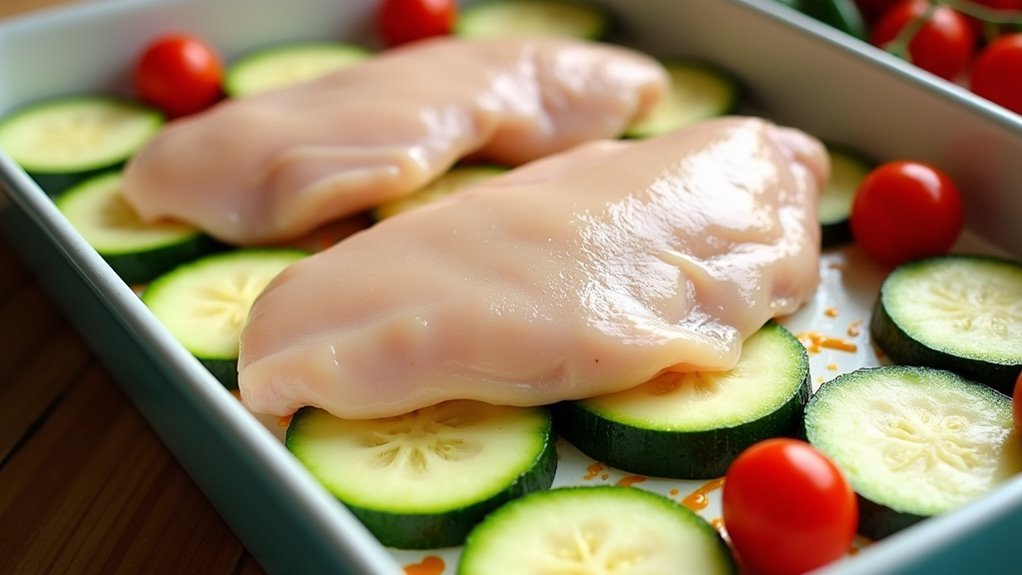 place chicken on zucchini