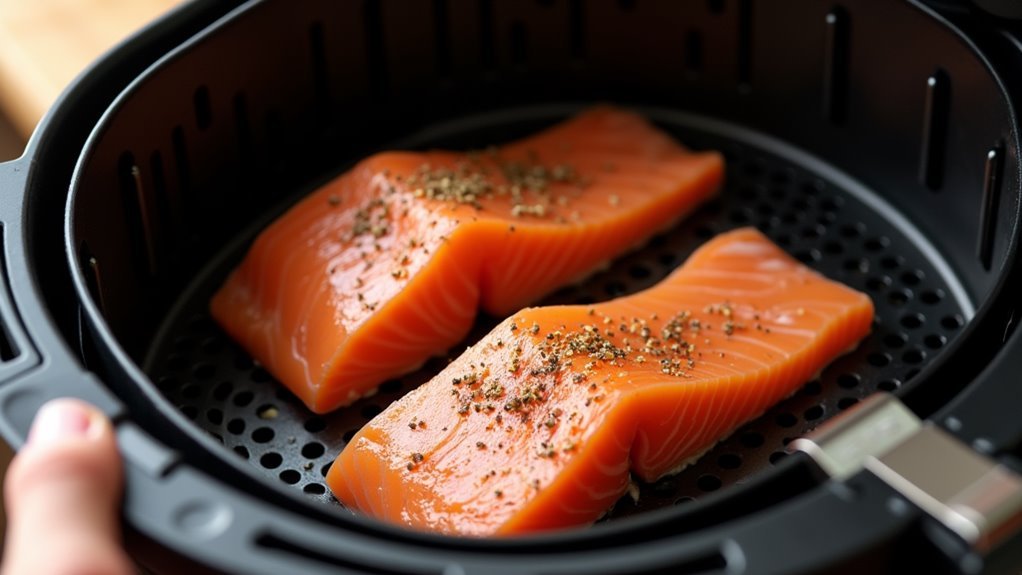 place salmon in fryer