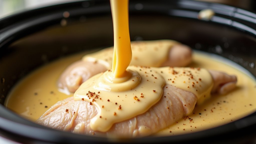 pour sauce on chicken