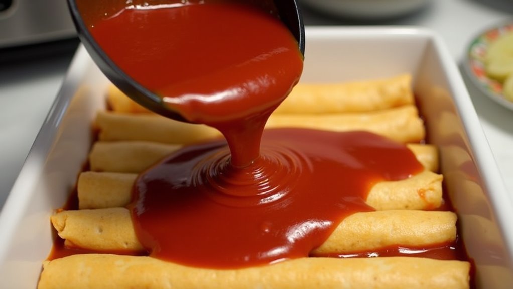 pour sauce on tortillas