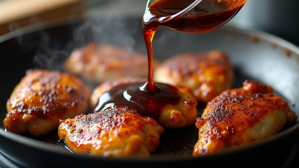pour sauce onto chicken
