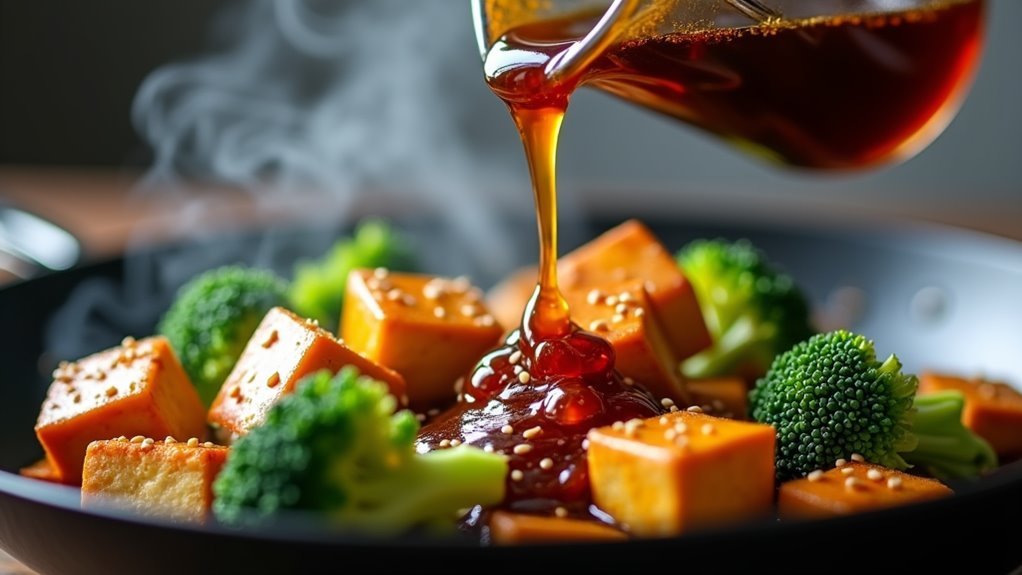 pour soy sauce and stir