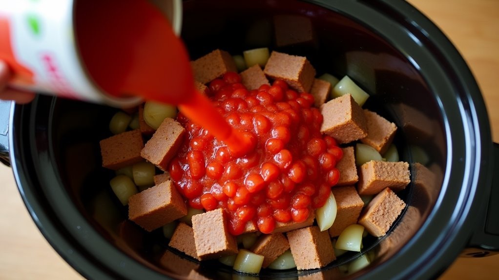 pour tomatoes on beef