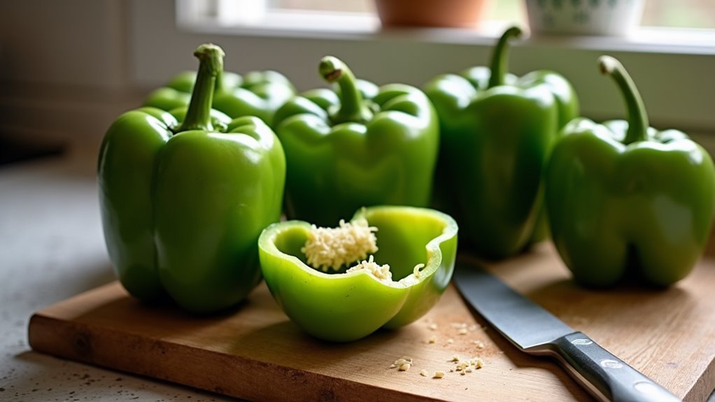 remove tops from peppers
