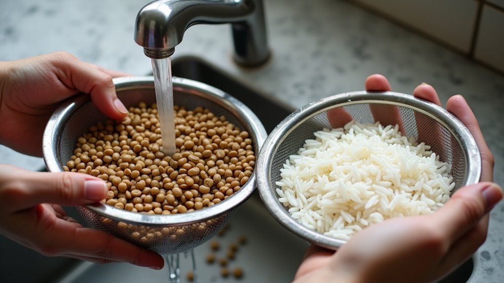 rinse lentils and rice