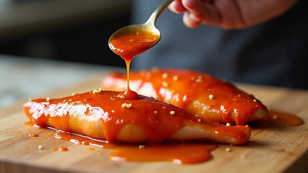 sauce covered chicken preparation step
