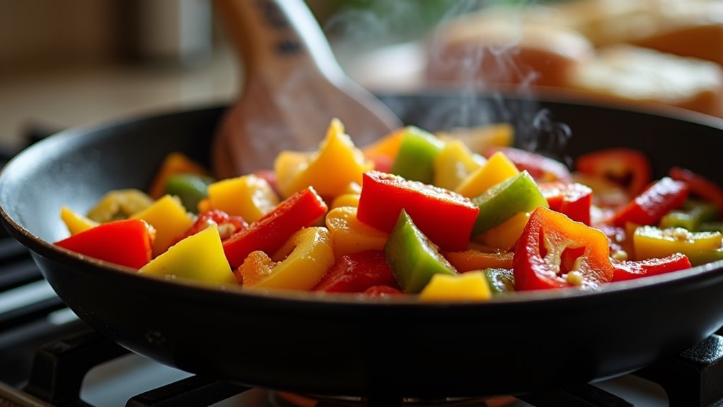 saut chopped bell peppers