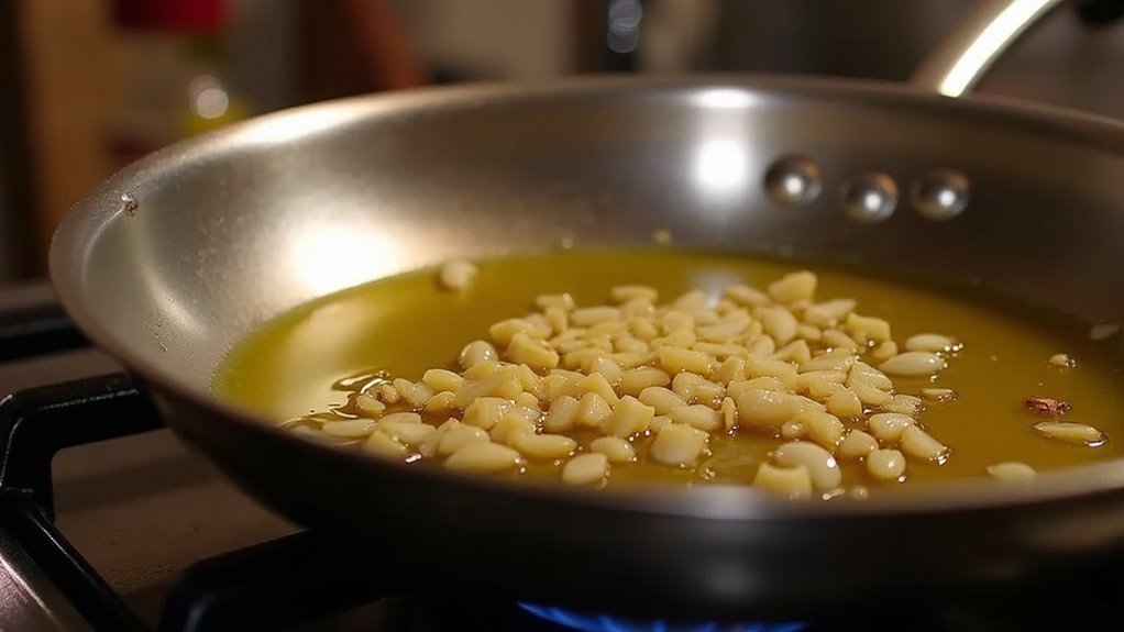 saut garlic with olive oil