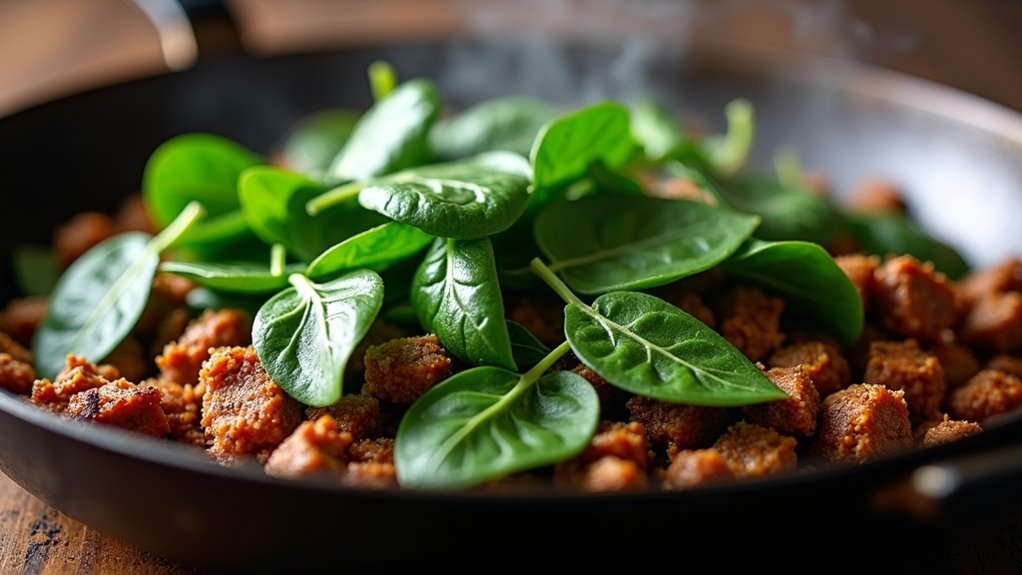 saut sausage with spinach