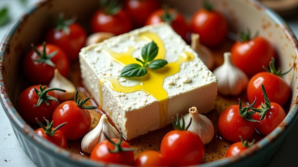 scatter garlic around feta