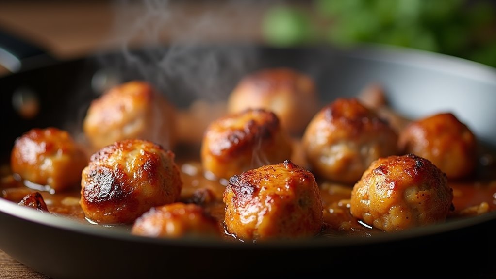 sear meatballs in skillet