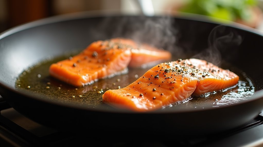 sear seasoned salmon fillets