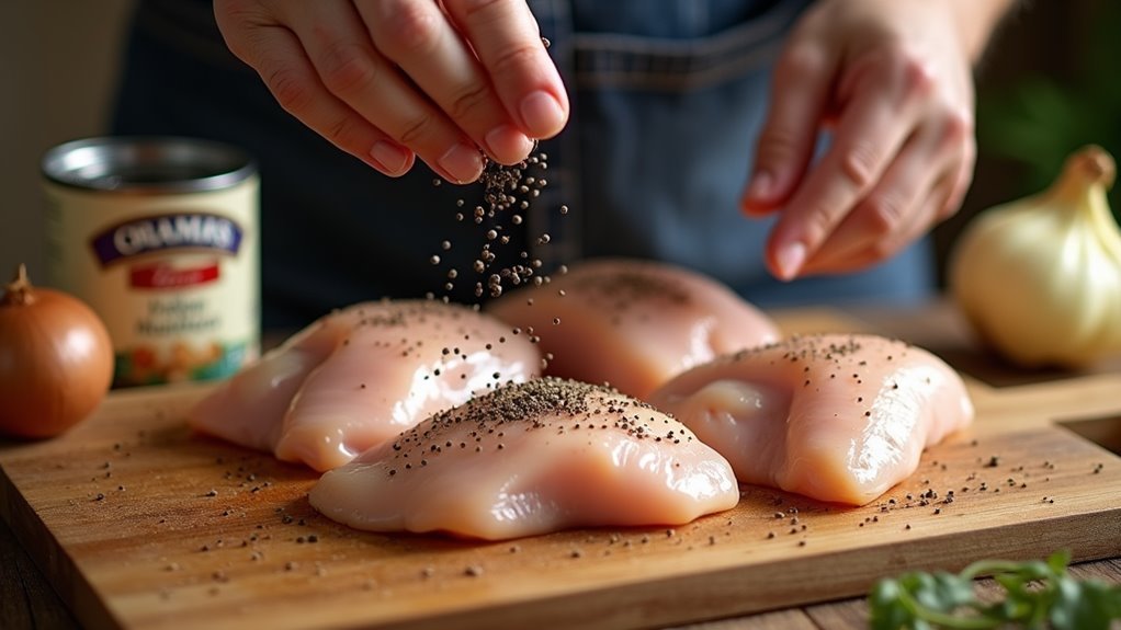 season chicken breasts with pepper