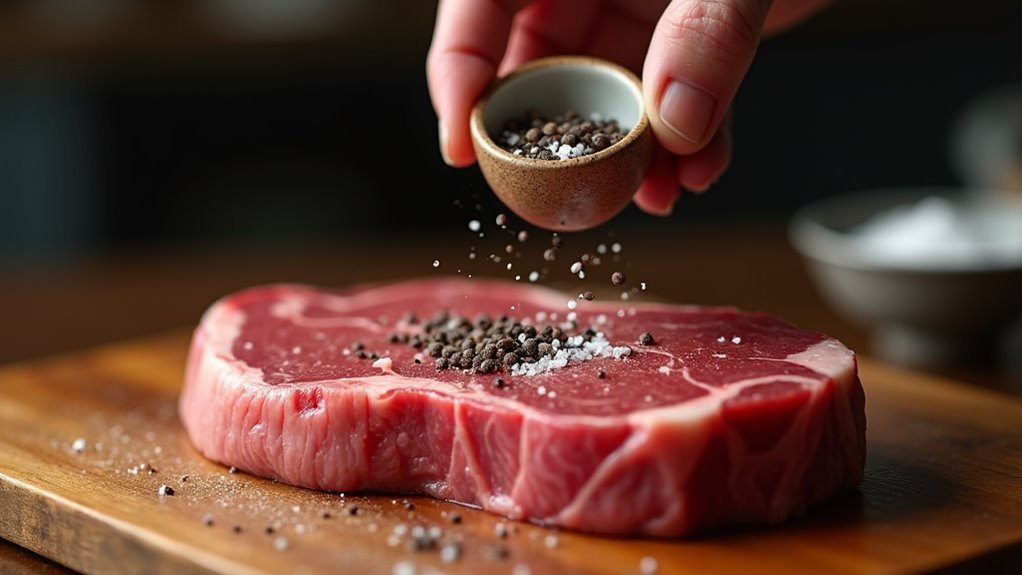 season steak with spices