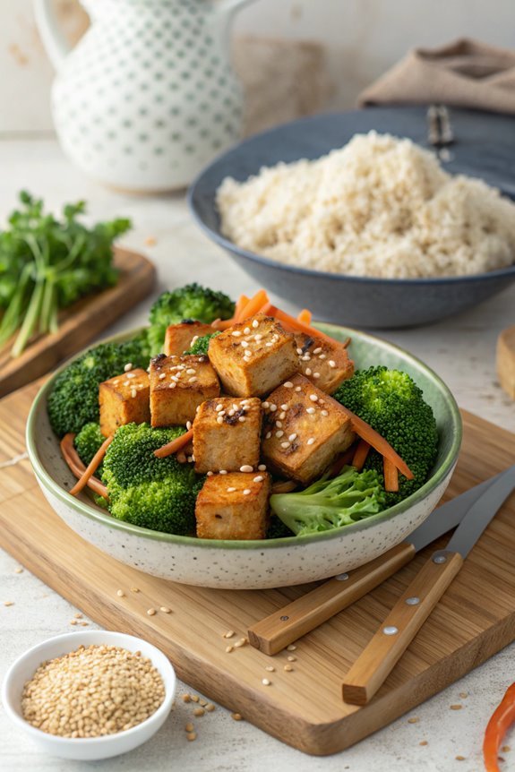 sesame tofu with broccoli