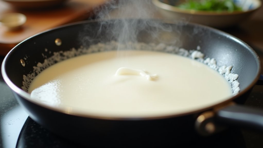 simmer coconut milk gently