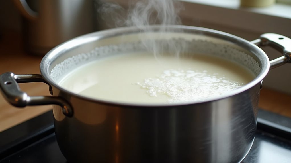simmer milk in pot