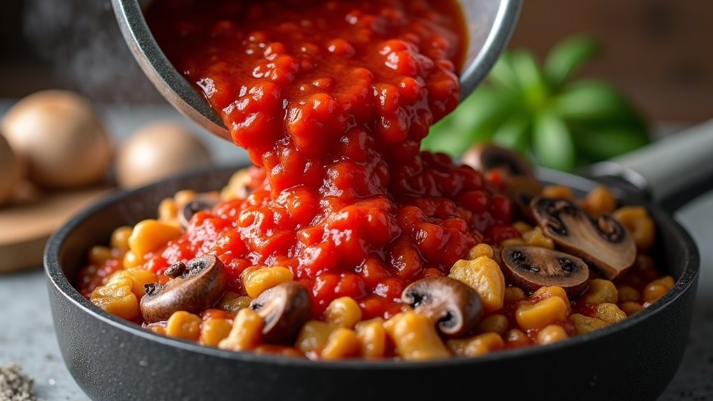 simmer with crushed tomatoes
