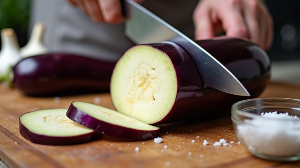 slice eggplants lengthwise carefully