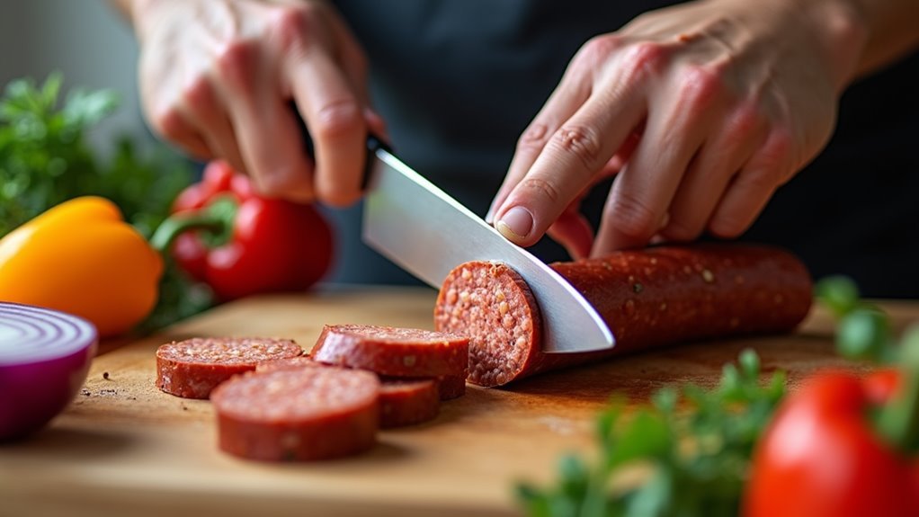 slice sausages into pieces