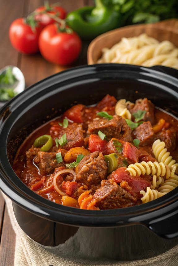slow cooked hearty pasta dish