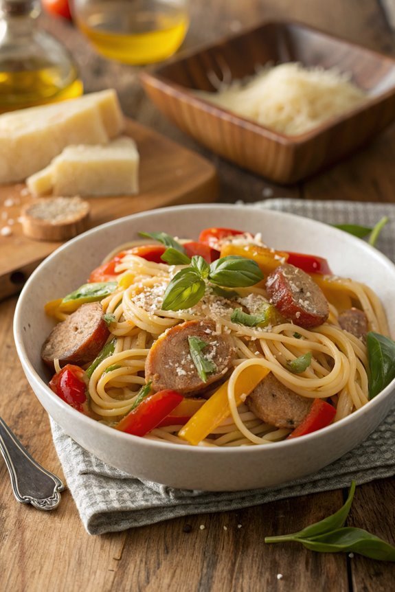spicy sausage and peppers pasta
