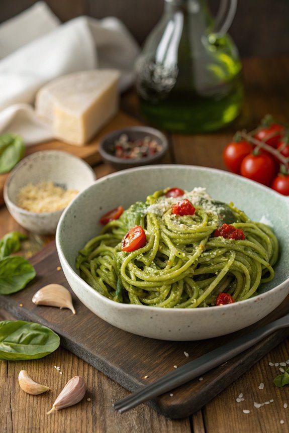 spinach infused spaghetti dish