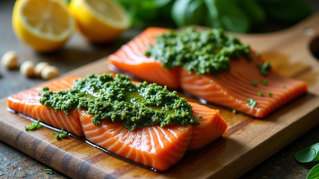spread pesto on salmon