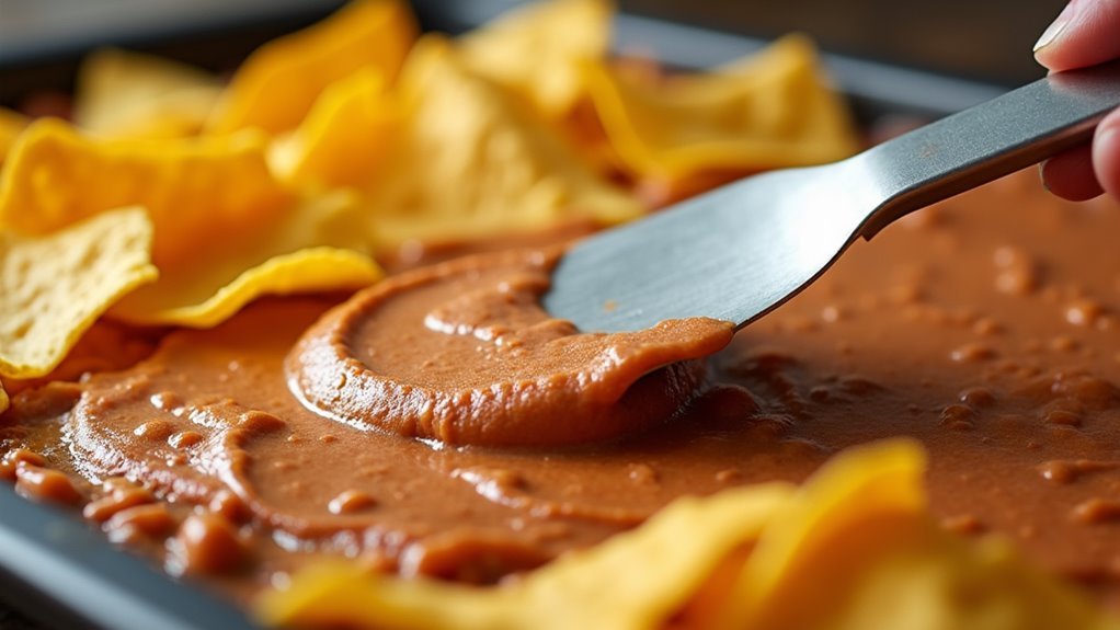 spread refried beans evenly