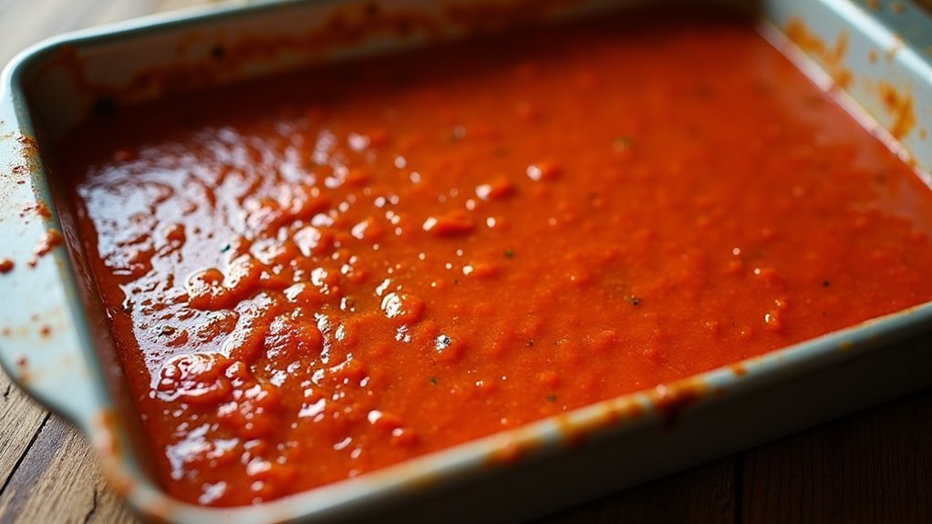 spread sauce evenly in dish