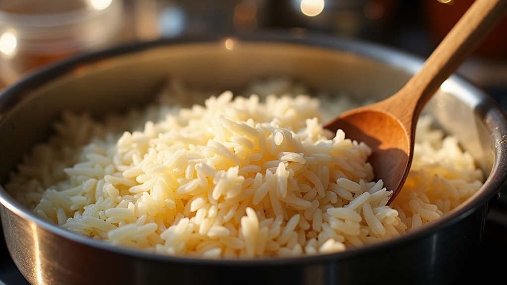 stir rice within pot