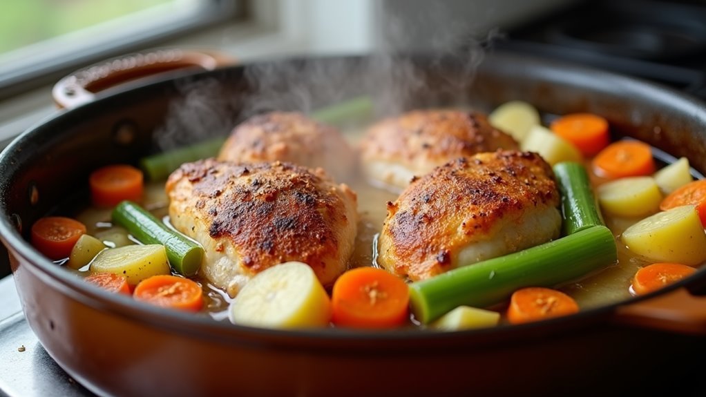 surround chicken with vegetables