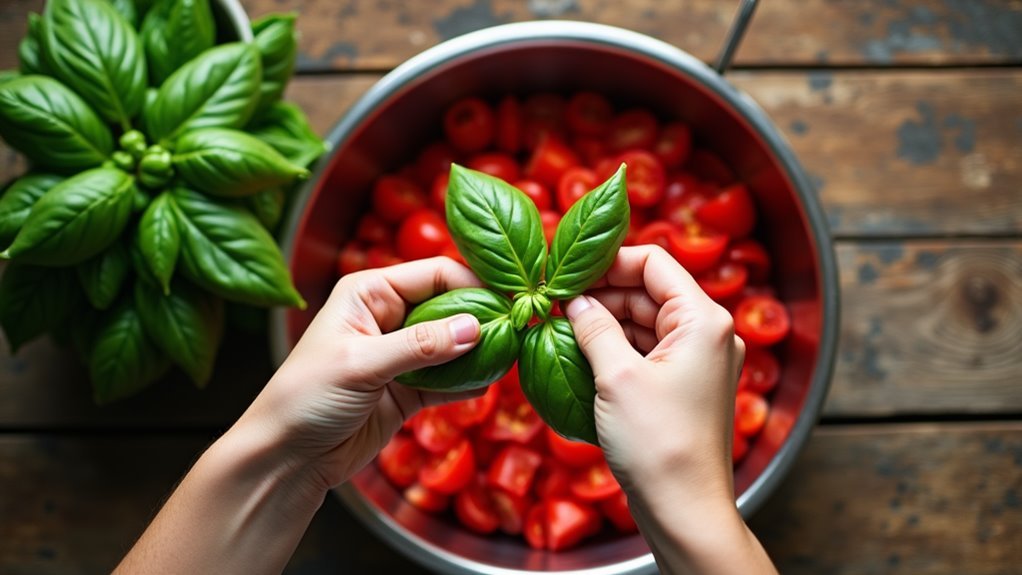 tear fresh basil leaves