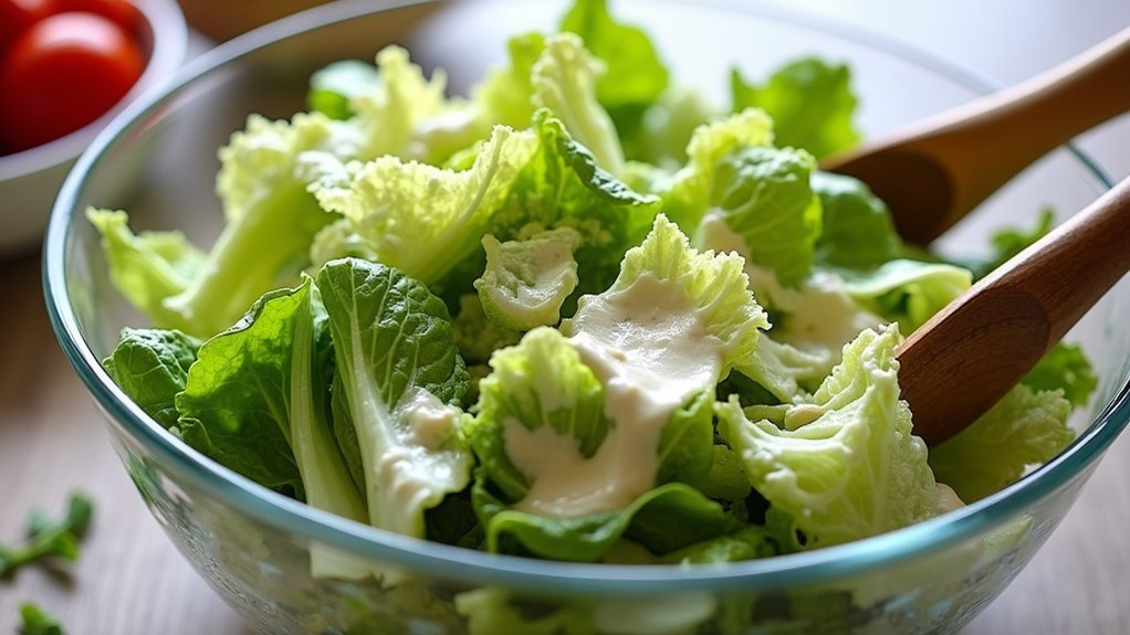toss lettuce with dressing