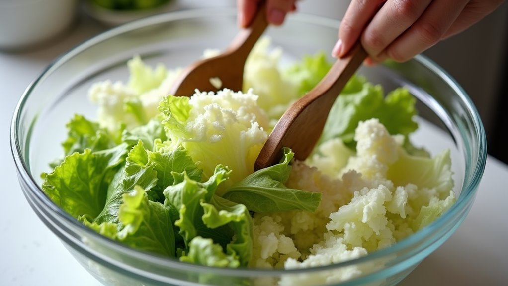 toss lettuce with dressing