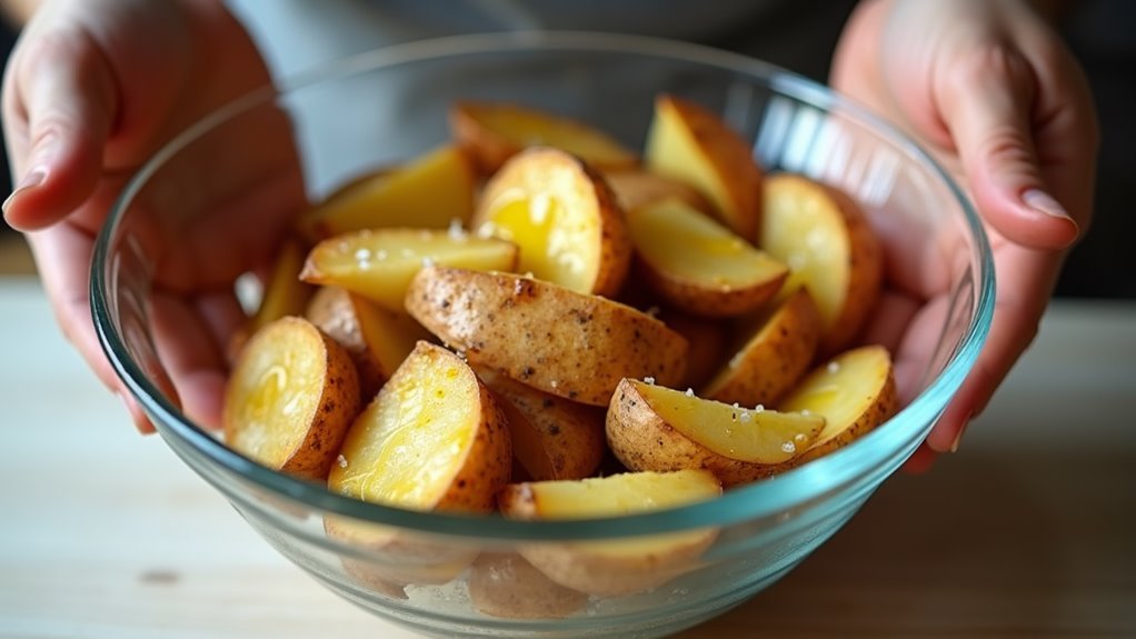 toss potatoes with oil