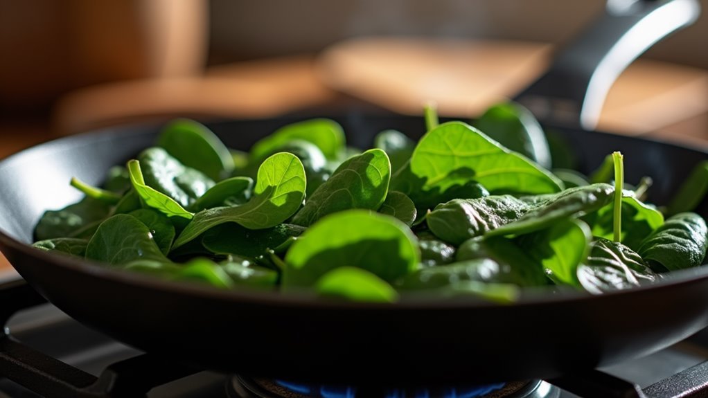 wilt spinach in skillet