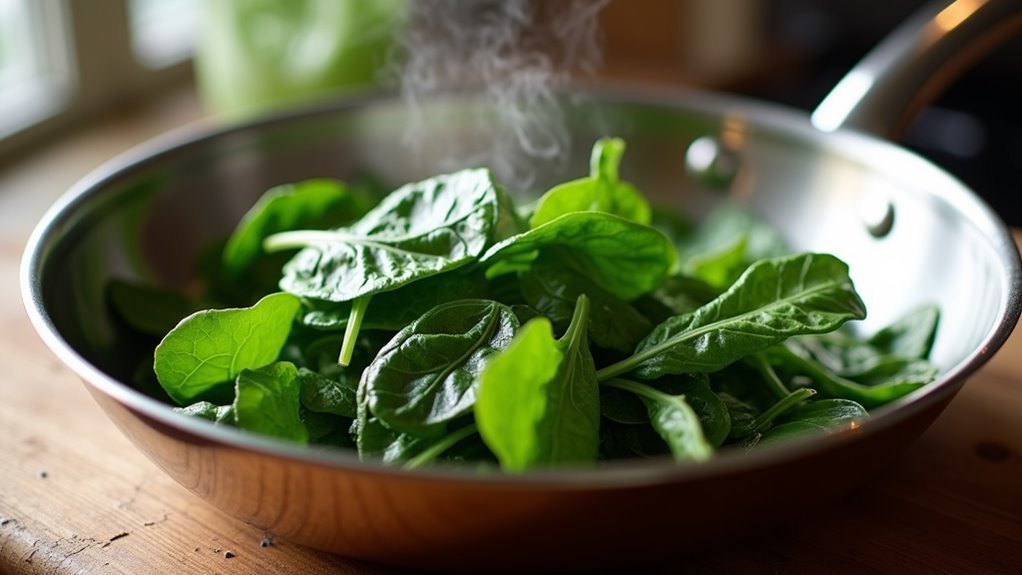 wilt spinach in skillet